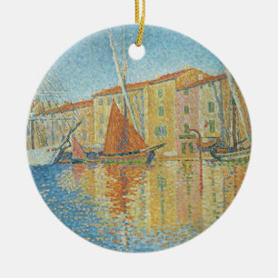 Röda bonden av Paul Signac, Vintage Pointillism Julgransprydnad Keramik