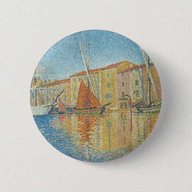 Röda bonden av Paul Signac, Vintage Pointillism Knapp (Framsida)