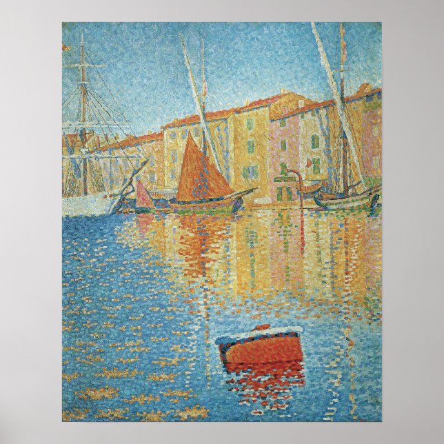 Röda bonden av Paul Signac, Vintage Pointillism Poster (Framsidan)