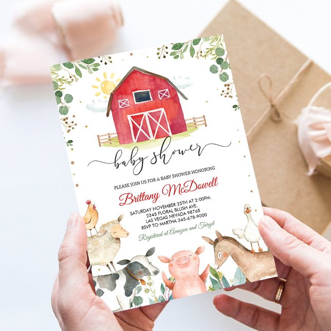 Röda bondgårdsdjur Pojke Babyshower Inbjudan (Skapare uppladdad)