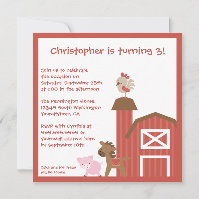 Röda boskappojke födelsedagsfest inbjudan (Framsida)