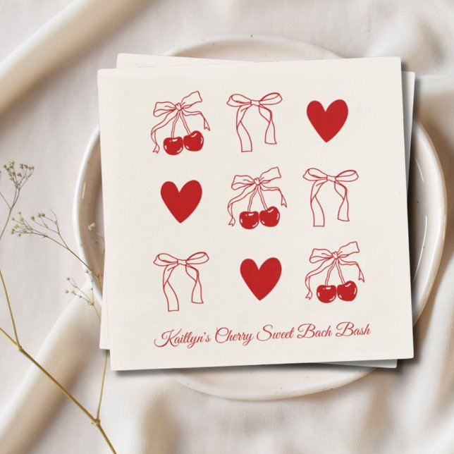 Röda Bow Cherry Söt Sängkammarfest Servetter (Red Bow Cherry Sweet Bachelorette Party Napkins
)