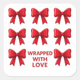 Röda Bow Helgdag Mönster insvällda med Kärlek Fyrkantigt Klistermärke