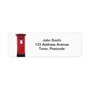 Röda brittiska Post boxas Returadress Etikett