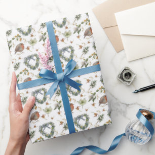 Röda bröst och blommor presentpapper