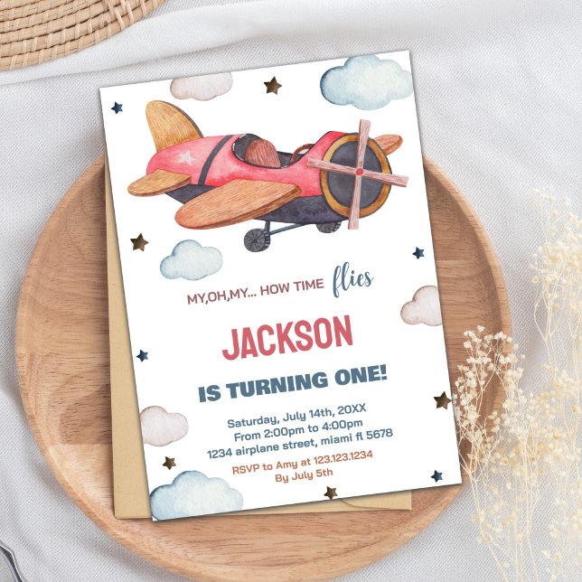 Röda brun flygplansinbjudningar på födelsedagen inbjudningar (Red Brown Airplane Birthday Invitations)