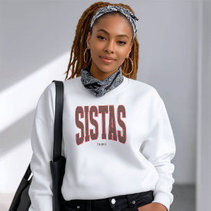 Röda + Bruna Falska Glitter Varsity SYSTRAR T Shirt
