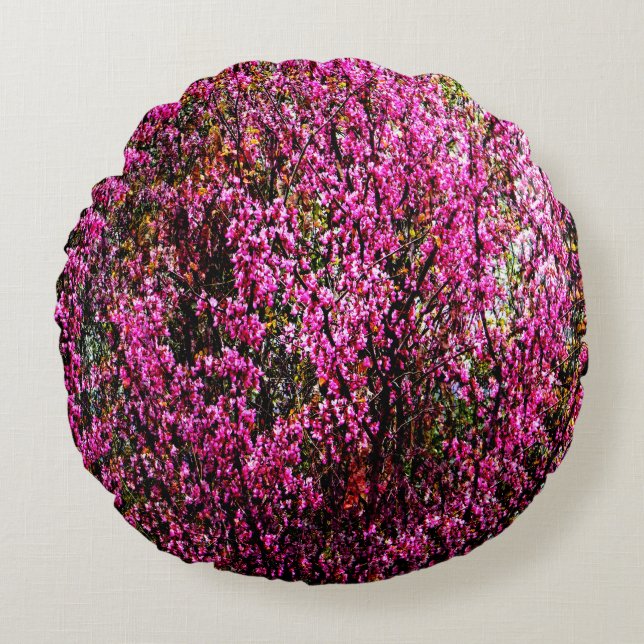 Röda bud-blommor....... rund kudde (Framsidan)