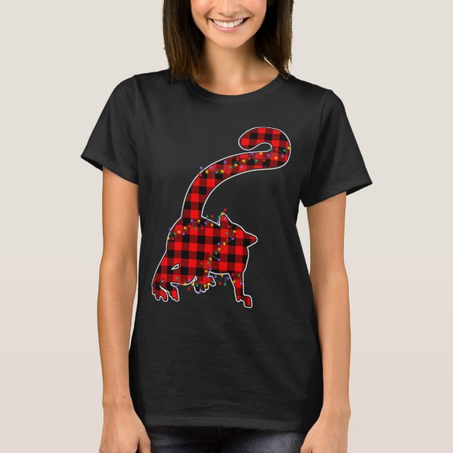 Röda Buffalo Lemur Julbelysning Matchande Pyjamas T Shirt (Framsida)