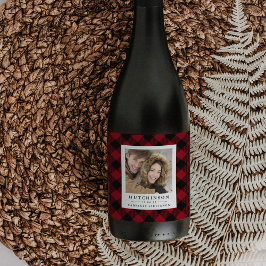 Röda Buffalo Plades Wedding Favor Photo Vin-etiket Vinflaska Etikett