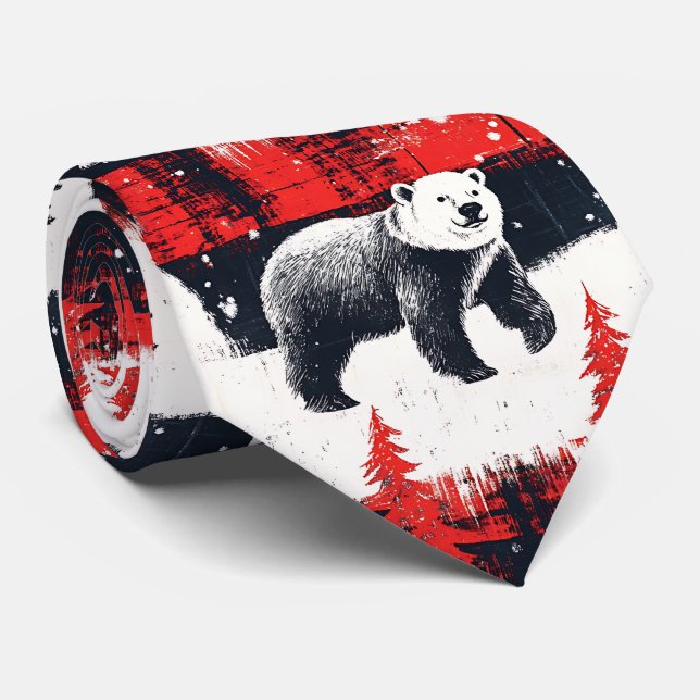 Röda Buffel Plaid Isbjörn Slips (Rullad)