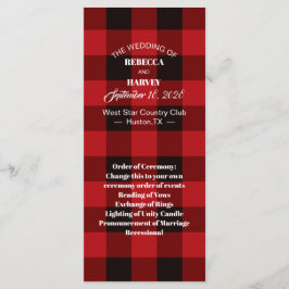 röda buffelplaid, rustika vinterbröllopsprogram program