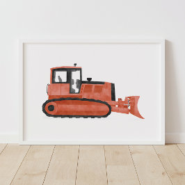 Röda bulldozer konstruktion barnkammardekor poster