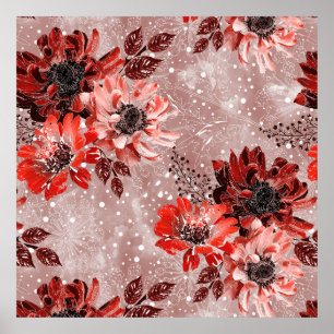 Röda, burgunda blommor. poster