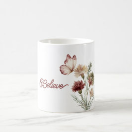 Röda Burgunder Vita Fjärilsblommor Kaffemugg