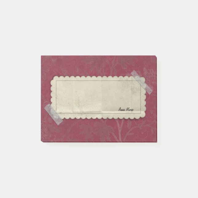 Röda Burgundy blommar med den tejpade etiketten Post-it Block (Framsida)