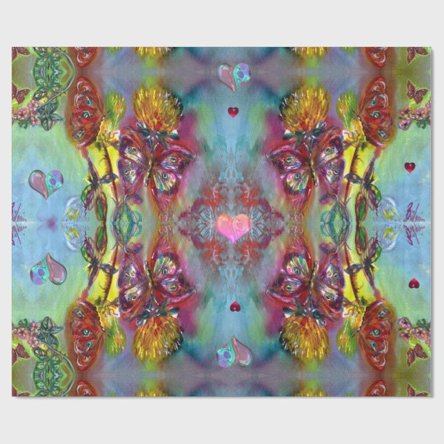 RÖDA BUTTERFLIER PÅ HJÄRTOR, HJÄRTTS Alla hjärtans Presentpapper (Platt)