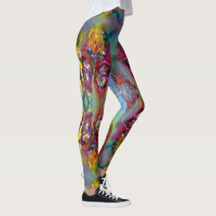 RÖDA BUTTERFLITER PÅ GULT-HISSAR,BLÅ HIMMEL Blo Leggings