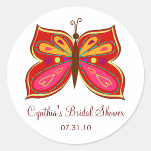 Röda Butterfly Favor Taggs/Cupaka Topper Stickers Runt Klistermärke