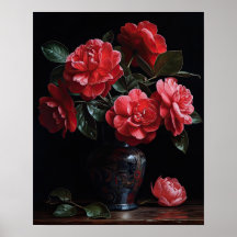 Röda Camellia Flowers Art Skriv ut Poster