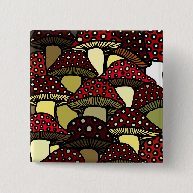 Röda champinjoner knäppas knapp (Framsida)