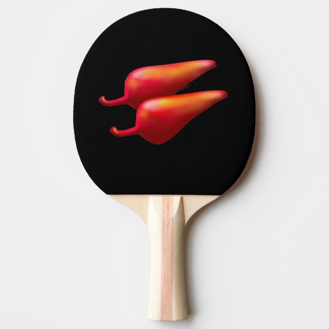 Röda chilipeppar svart ping pong-paddle pingisracket (Framsidan)