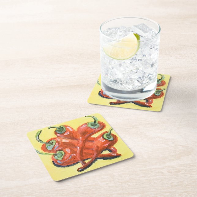 Röda chilipepparar underlägg papper kvadrat (Insitu)