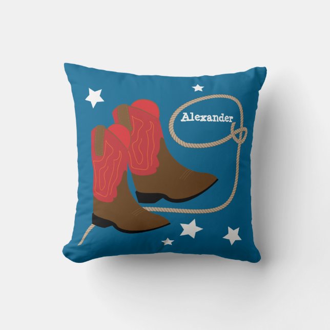 Röda Cowboykängor & rep, personlig Kudde (Framsida)