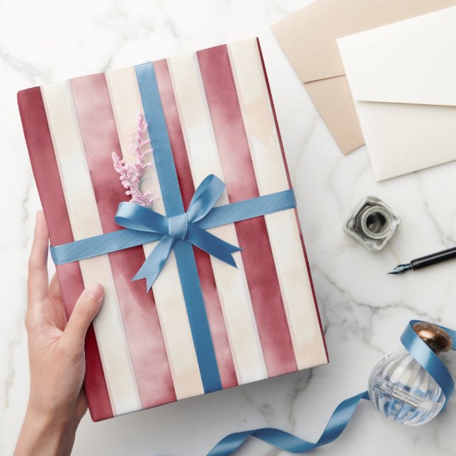 Röda Crème Ränder Bröllopsdusch Presentpapper (Gifting)