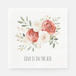 Röda Crème Rosor Blommig Kärlek Bröllopsdusch Pappersservett