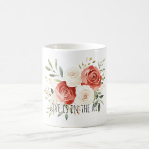 Röda Crème Rosor Blommig Kärlek Kaffemugg