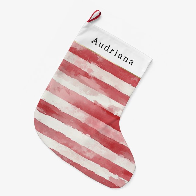 Röda Crème Vita Godisrandiga Jul Stor Julstrumpa (Framsidan (Hängande))