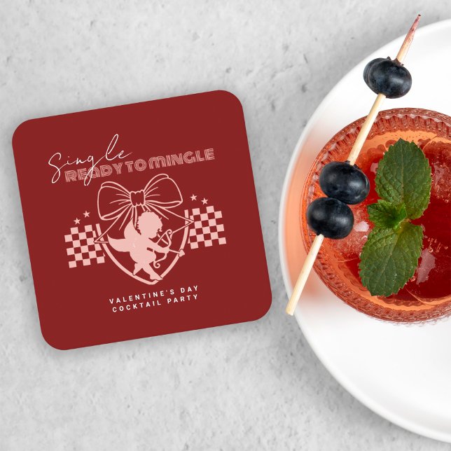 Röda Cupid Singlars Valentinsdagsfest  Underlägg Papper Kvadrat (Skapare uppladdad)