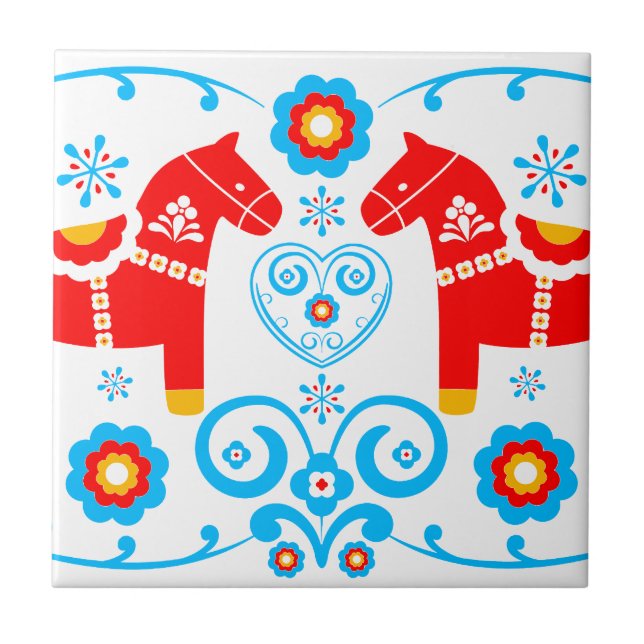 Röda Dala hästar Kakelplatta (Framsidan)