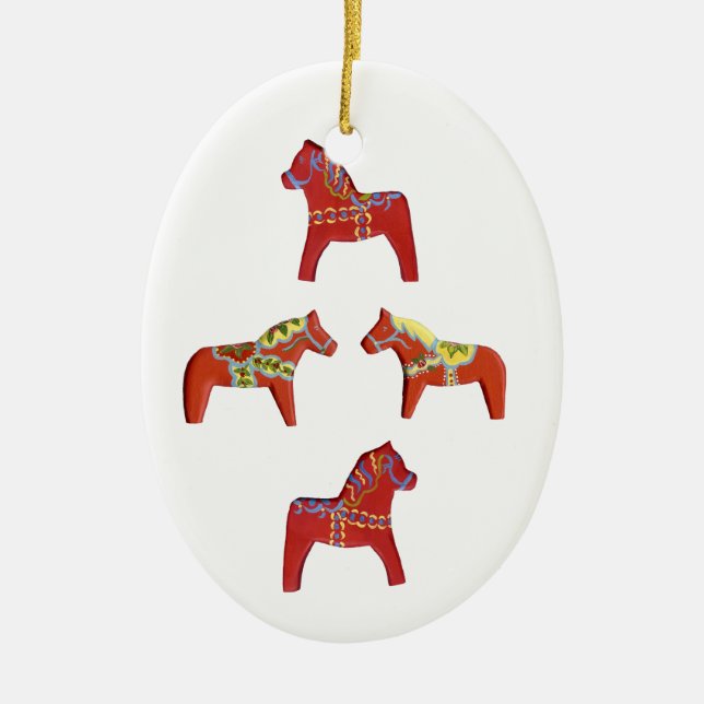 Röda Dalahästar prydnad Julgransprydnad Keramik (Framsidan)