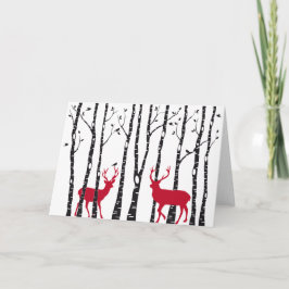 Röda deers i björkträdskog helgkort