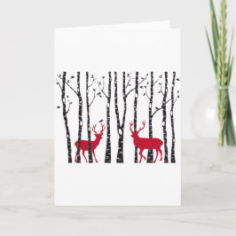Röda deers i björkträdskog helgkort