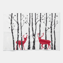 Röda deers i björkträdskog kökshandduk