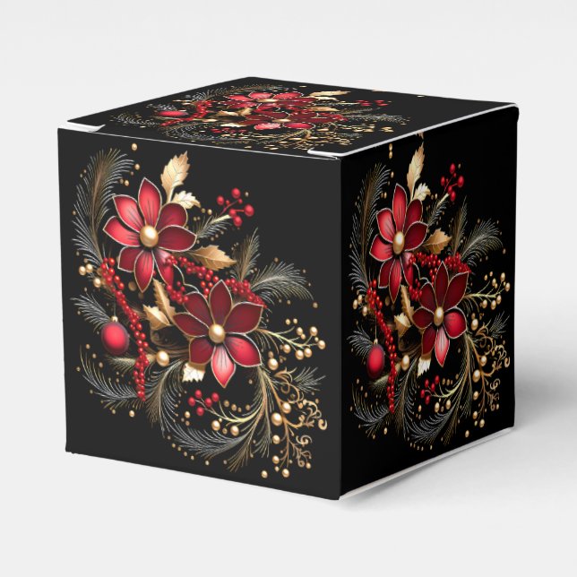Röda dekorativa blommor, Helgdag Gift Box Presentaskar (Framsidan Sidan)
