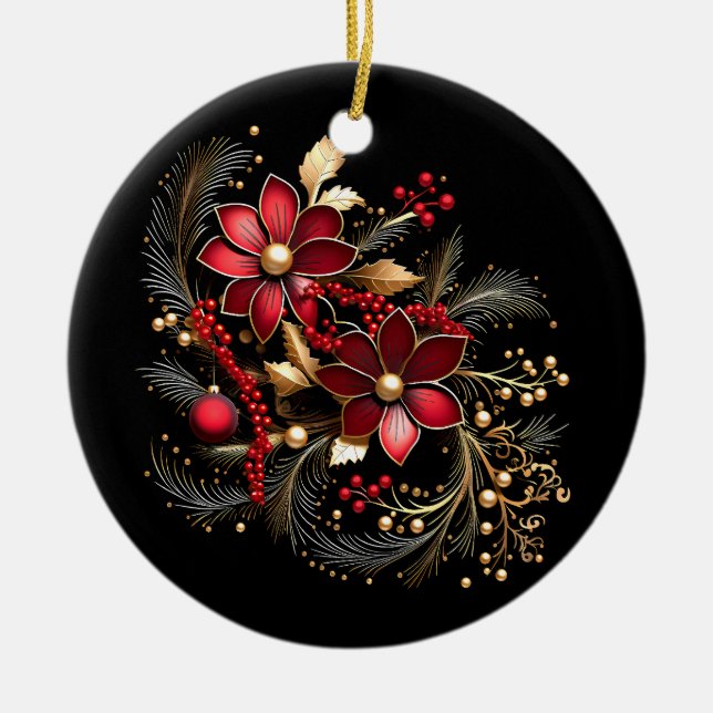Röda dekorativa blommor Helgdag Ornament (Framsidan)