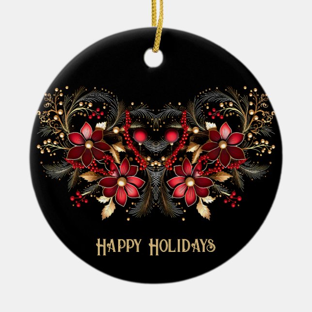 Röda dekorativa blommor Helgdag Ornament (Framsidan)