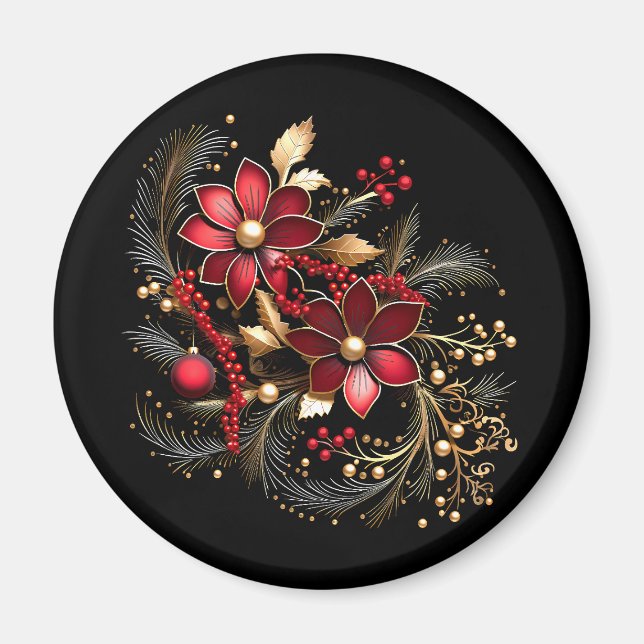 Röda dekorativa blommor Högtidsmagnet Magnet (Framsidan)