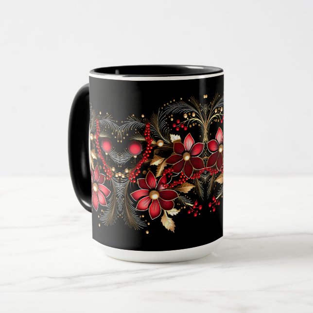 Röda Dekorativa Blommor Höjd Mugg (Framsida vänster)