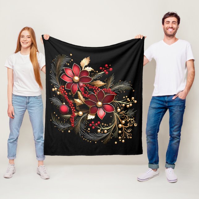 Röda dekorativa blommor Holiday Fleecefilt (På plats)