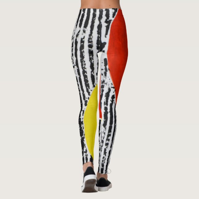 Röda dekorfärgade vilder med svart rand leggings (Baksida)