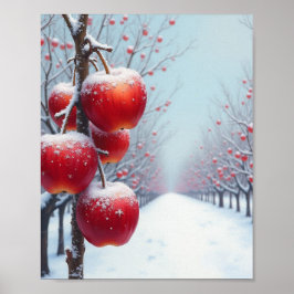 Röda delikata äpplen och snö poster