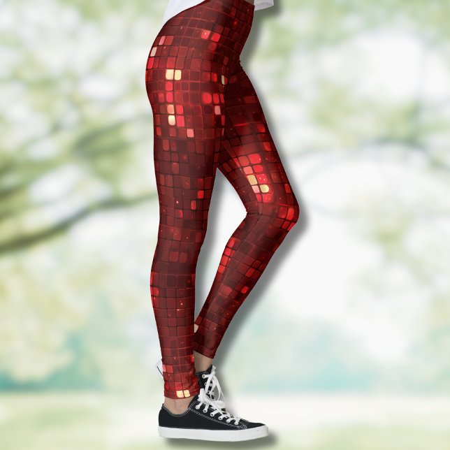 Röda Disco Stil Rutor Valentine Mönster Leggings (Skapare uppladdad)