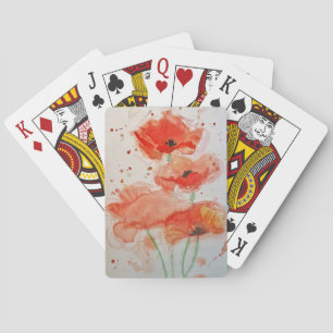 Röda diskettens vattenfärgsblommor Uppsättningskor Casinokort