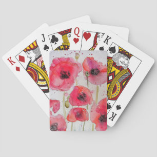 Röda diskettens vattenfärgsblommor Uppsättningskor Casinokort