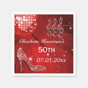 Röda diskoboll- och gnistrahäl 50th pappersservett